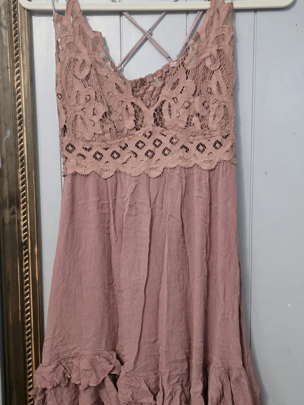 Free People Rose Mauve Lace-Top Mini Dress